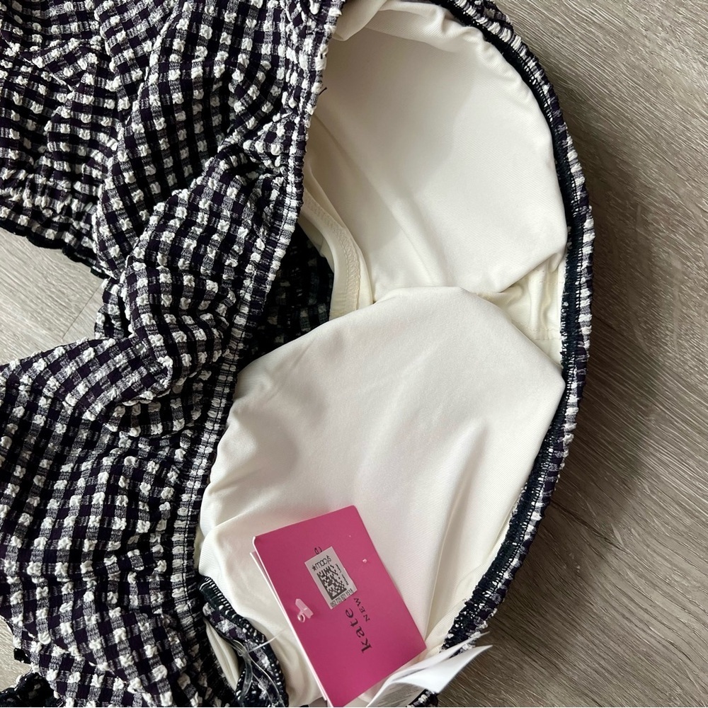 NWT Kate Spade Off The Shoulder Bikini Top Gingham Black White Padded Bandeau M - Picture 10 of 10